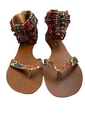 Aldo Walka Multi-Color Wrap Embellished Beaded Thong Strappy Sandals Women 10